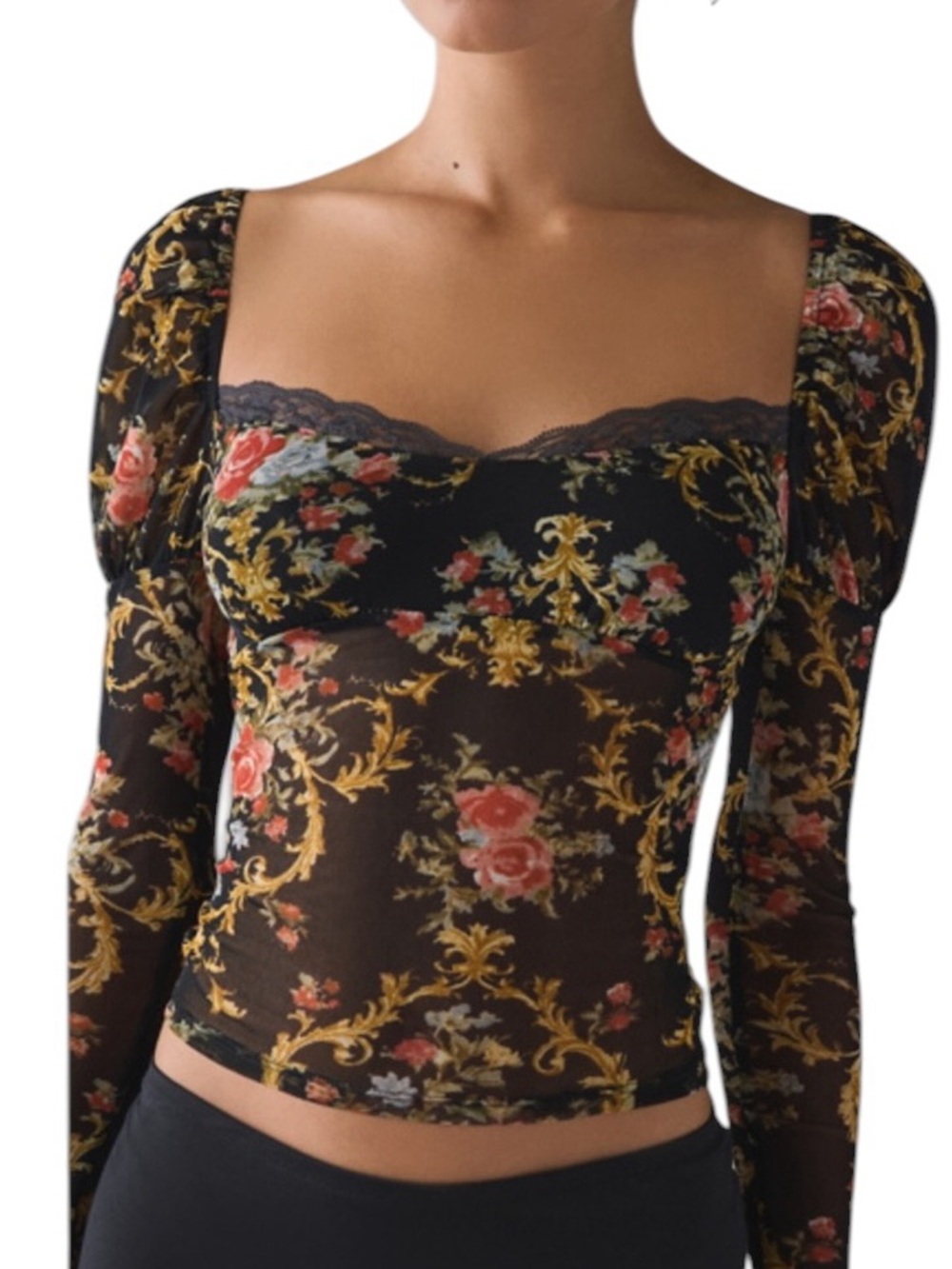 Kimchi Blue The Dark Sheer Mesh Long Sleeve Top URBAN OUTFITTERS NWT Size Small